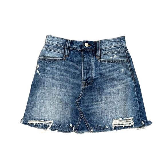 Madewell Distressed Denim Mini Skirt Rigid Blue A-Line Women's 25 - Picture 1 of 7